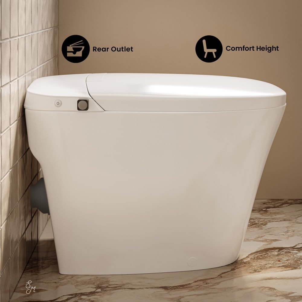 Swiss Madison Hugo H Power Flush Tankless Toilet 7' Back Outlet 1 GPF Non-Electric Toilet with Integrated Tank and Manual Bidet in Glossy White