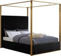 Meridian Furniture JonesBlack-Q Jones Collection Modern | Contemporary Upholstered Queen Bed, Black Velvet, Channel Tufting, Brushed Brass Frame, 66.5' W x 86.5' D x 79' H, Black, Queen