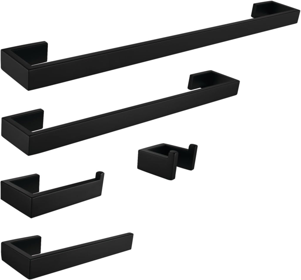 Kingston Brass BAHK6412478MB Lasdun 5-Piece 18-Inch and 24-Inch Towel Bars Bathroom Accessory Set in Matte Black