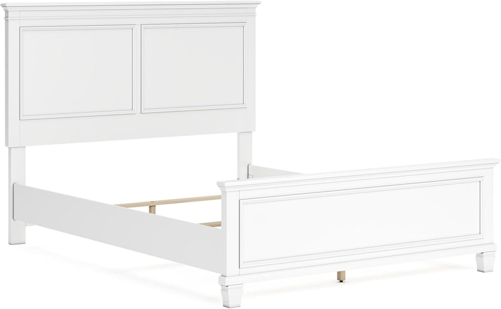 Signature Design by Ashley Fortman Transitional Queen Panel Bed with Tapered Feet, Foundation or Box Spring Needed, White