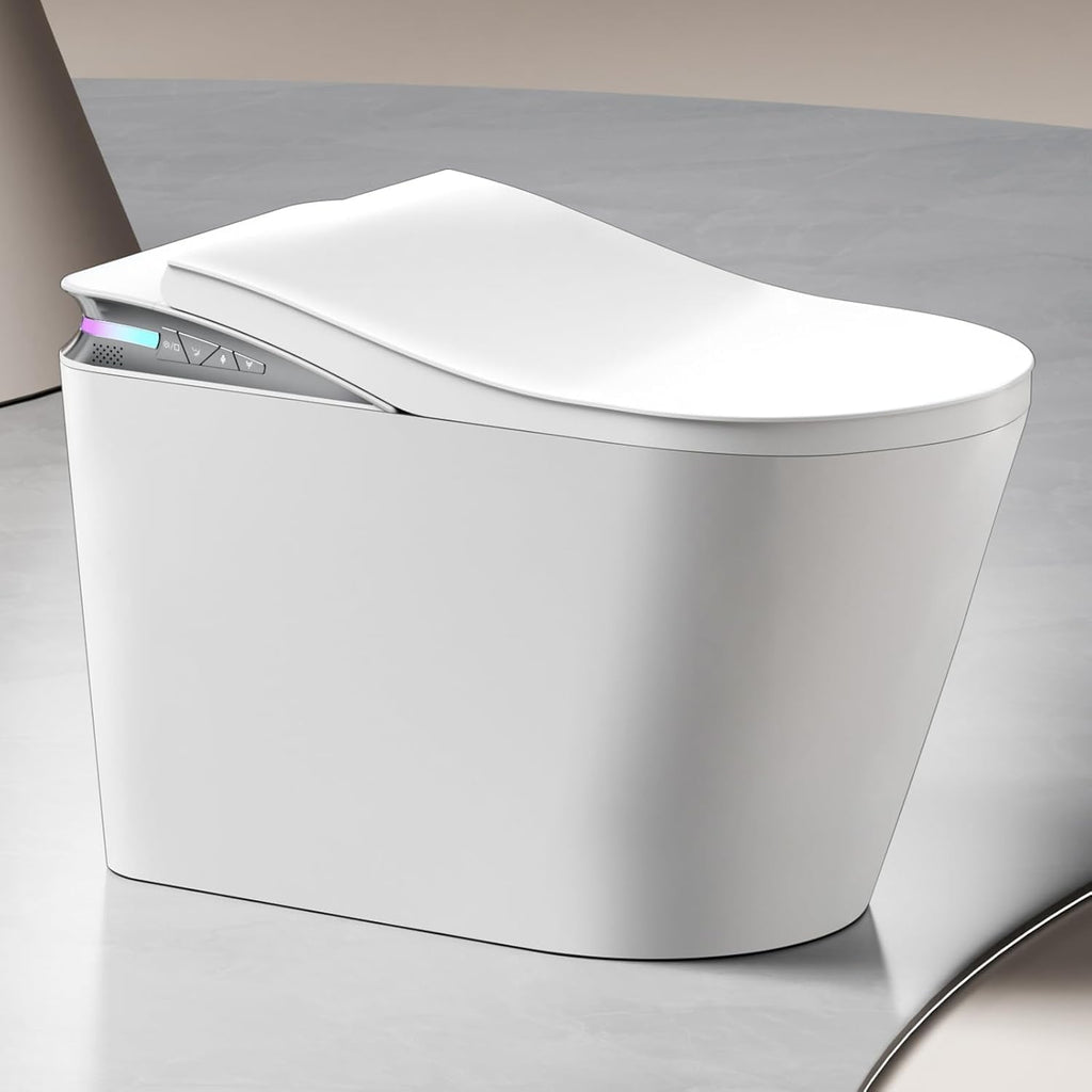 Smart Toilet with Bidet Built In, One Piece Toilet with Built-in Tank, Auto Open/Close Lid, Auto Flush, Remote Control, Adjustable Heated Seat, Foam Shield, Warm Water and Dryer, Night Light