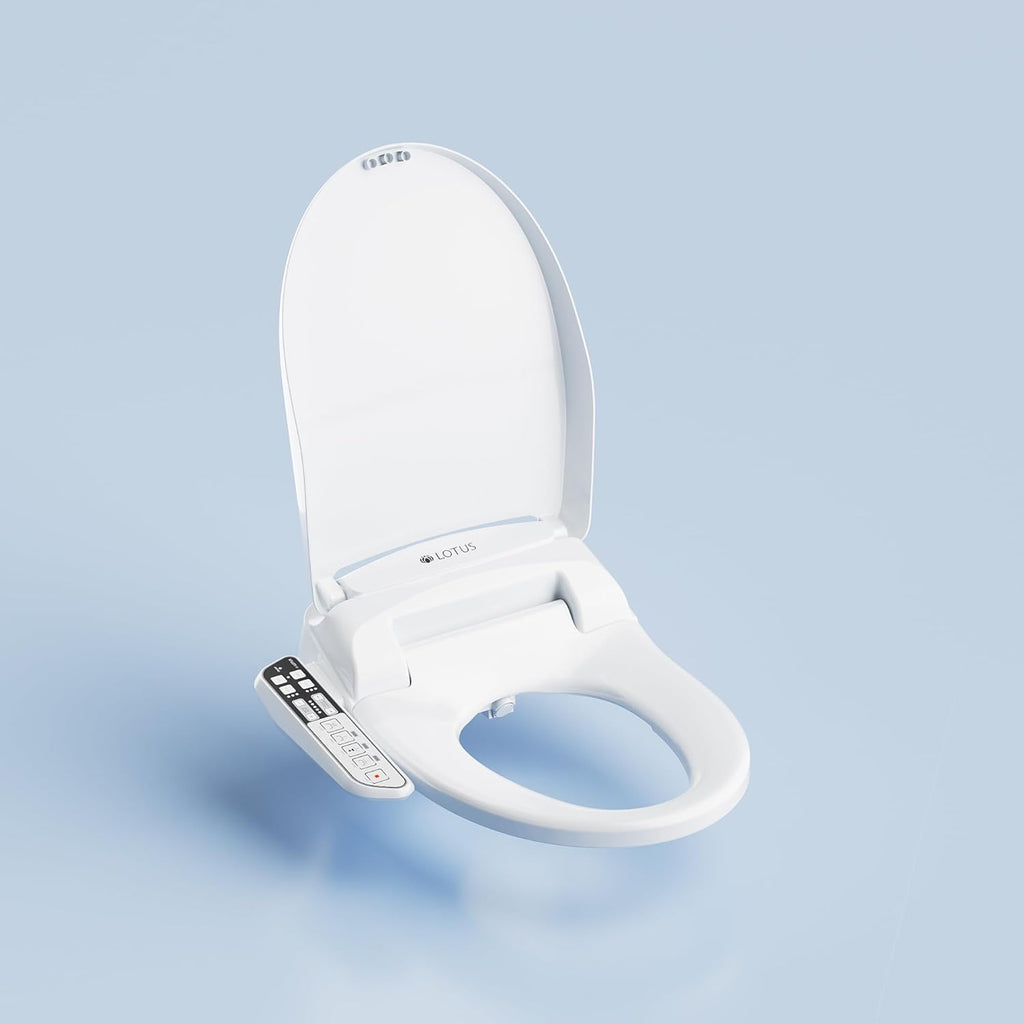 Lotus Bidet ATS-500 Elongated | Heated Toilet Seat with Adjustable Warm Water Wash, Stainless Steel Nozzle, Side Control Panel, Warm Air Dryer, Eco Mode, Easy DIY Installation