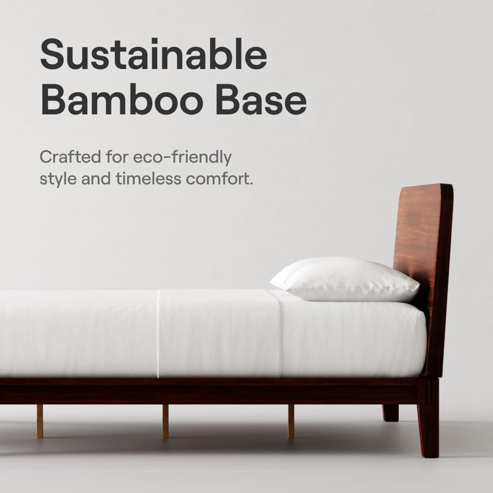 Nectar Bamboo Platform Bed Frame - Twin XL - Walnut - Floating Center Support Legs- 12' Height - Easy Tool Free Set Up - Contemporary and Durable - Sturdy Wooden Support Slats - Holds Up To 500 Pounds