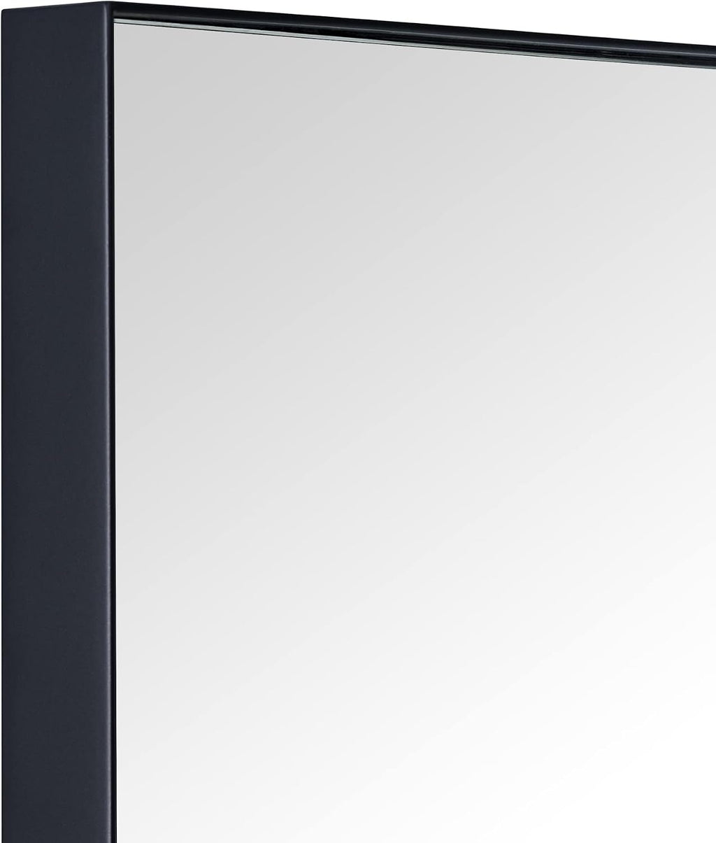 TEHOME Recessed Mount 16x26'' Squared Rectangle Matt Black Bathroom Medicine Cabinet with Mirror Black Metal Framed Rectanglular Medicine Cabinet 2 Adjustable Glass Shelves