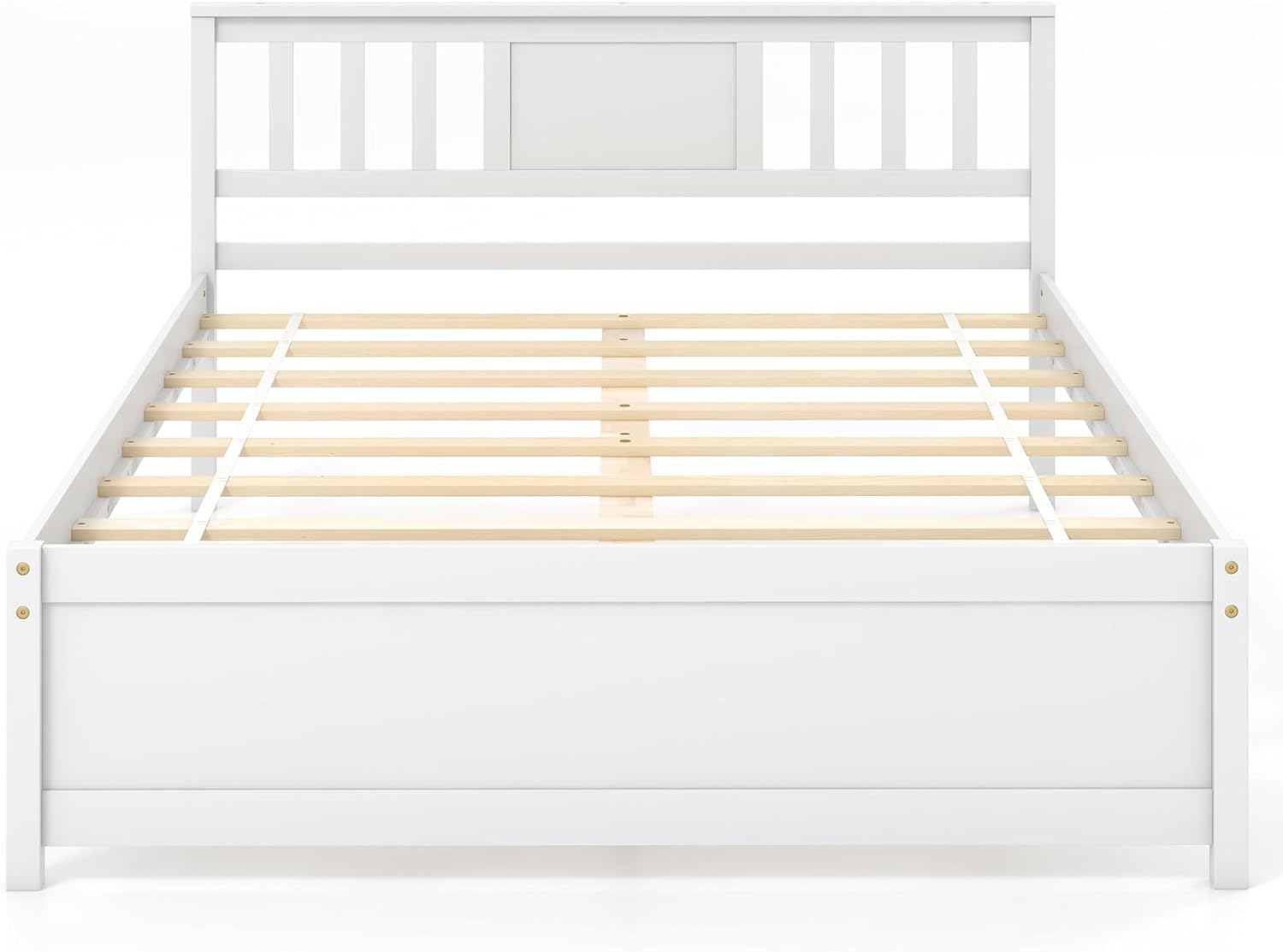 Giantex Full Size Solid Wood Platform Bed Frame, Mid Century Full Bed Frame with Headboard, Wood Slat Support, Double Panel Bed, No Box Spring Needed, Easy Assembly, White
