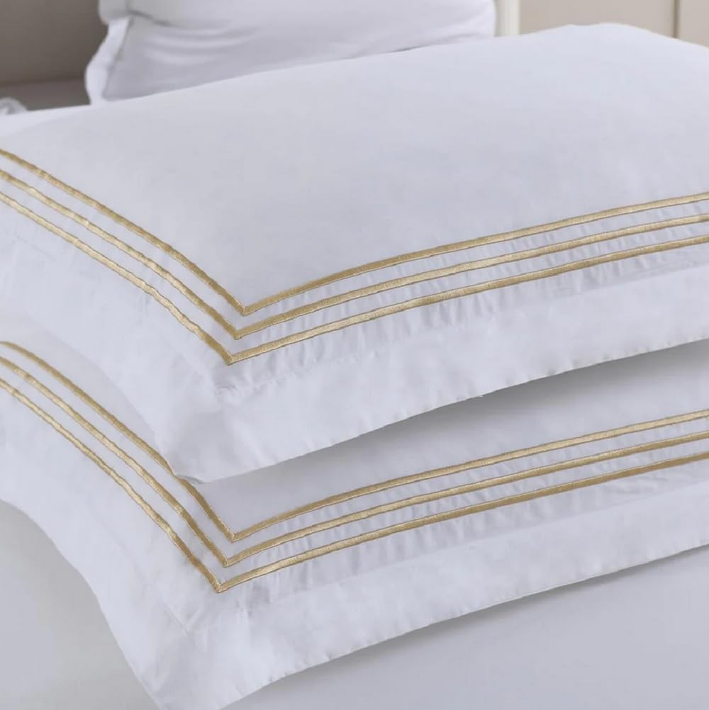 Royal Tradition 3pc Percale Duvet Cover Set (King/Calking, Gold) Adeline Embroidered Comforter Cover with Pillow Shams