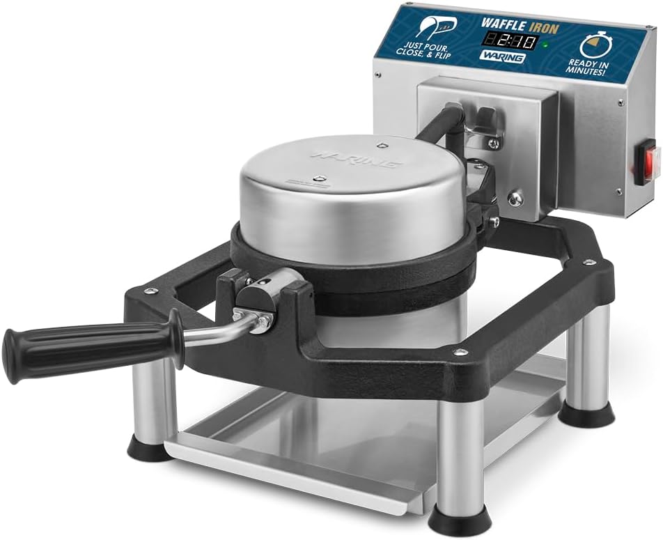 Waring Commercial Heavy-Duty Cast Iron Belgian Waffle Maker, 30 Waffles per Hour, 360° Rotating Design, for High-Volume Restaurants & Hotels, NSF Certified, WWHD500