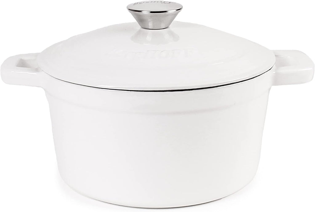 BergHOFF 3Pc Neo Enameled Cast Iron Cookware Set, 3qt. Dutch Oven, Matching Lid, Square Grill Pan 11 Inches, Oven Safe Up To 400°F, White