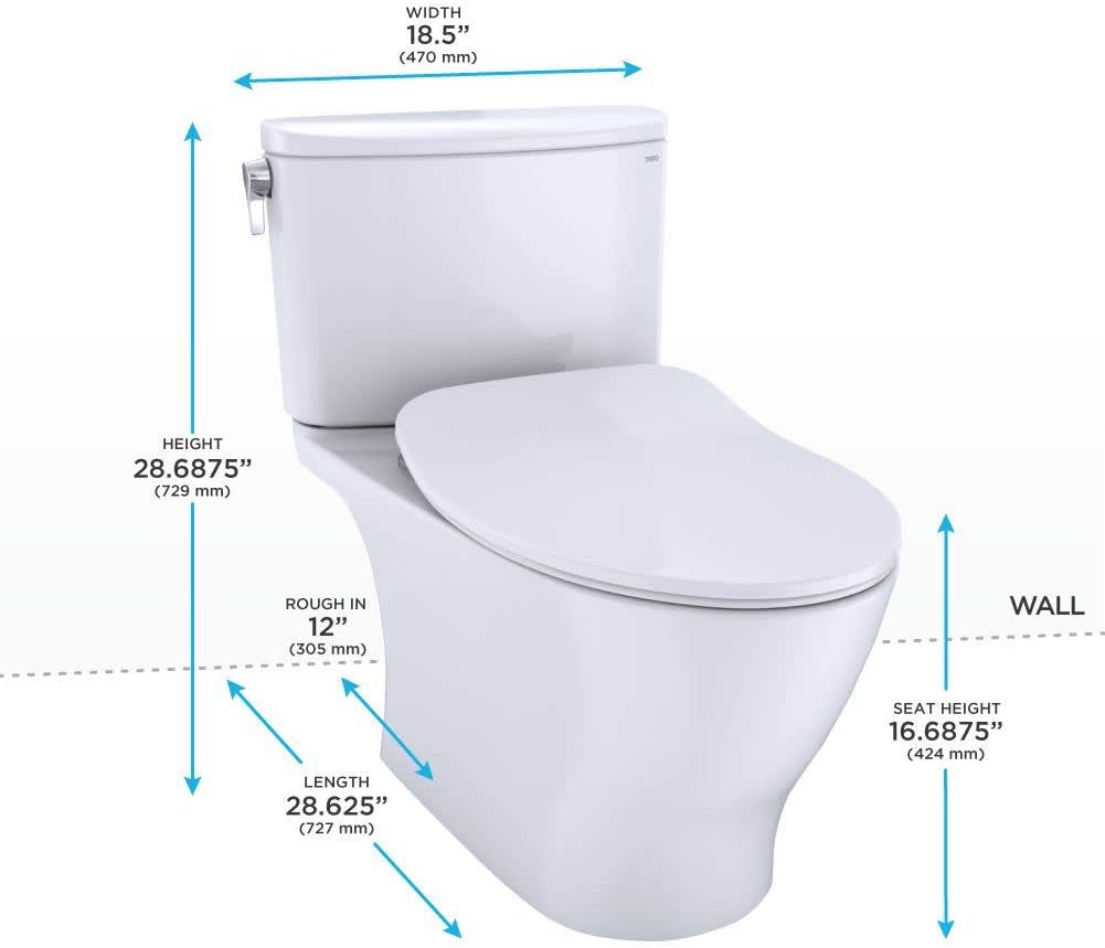 TOTO Nexus Two-Piece Elongated 1.28 GPF Universal Height Toilet with CEFIONTECT and SS234 SoftClose Seat, WASHLET+ Ready, Cotton White - MS442234CEFG#01