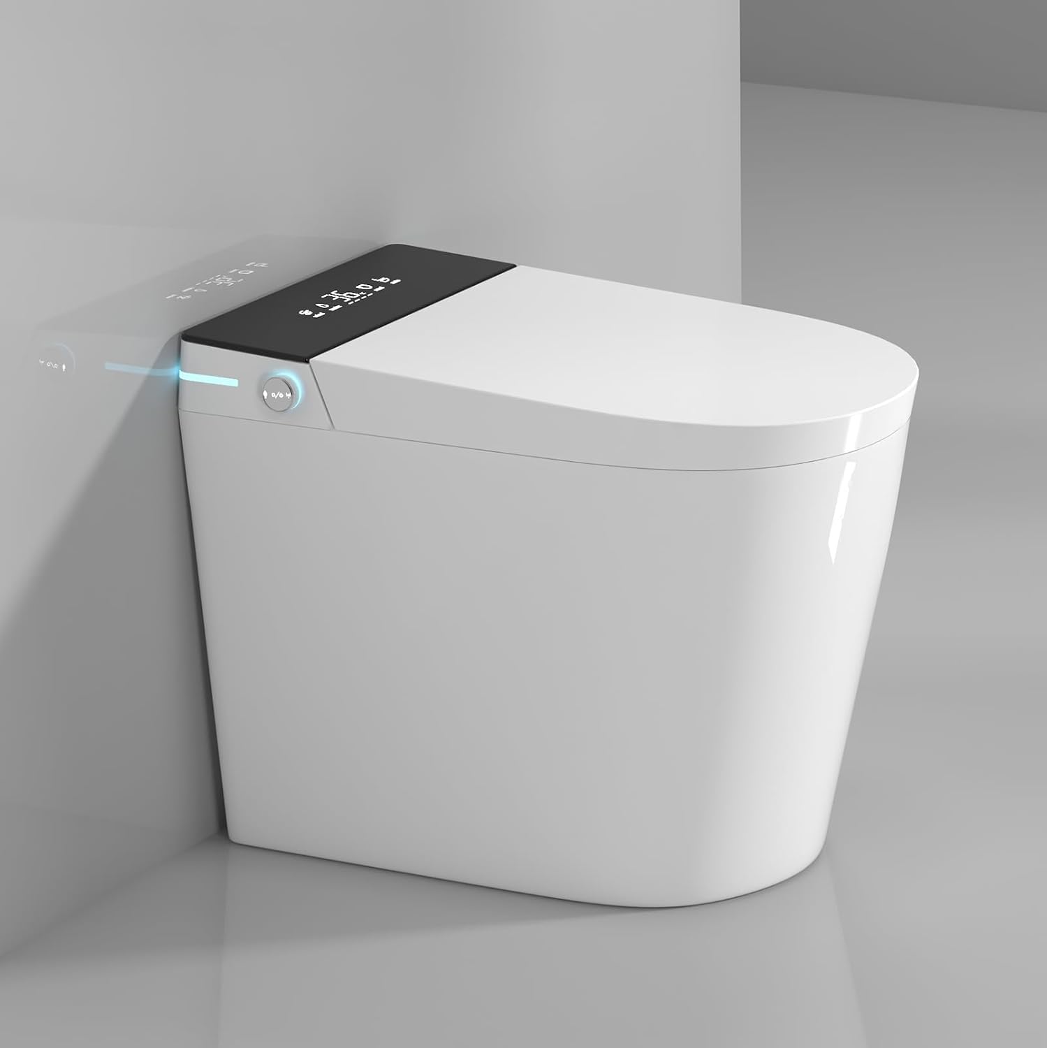 WinZo Rear Outlet Smart Toilet With Bidet, Back Flush Auto Open, Auto Flush, Instsant Heated Seat, Warm Water and Dryer, LED Night Light for Basement Bathrooms (White, 23'D x 14'W x 18.5'H)