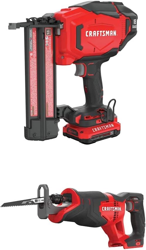 CRAFTSMAN V20 Cordless Finish Nailer Kit, 18GA with Reciprocating Saw (CMCN618C1 & CMCS300B)