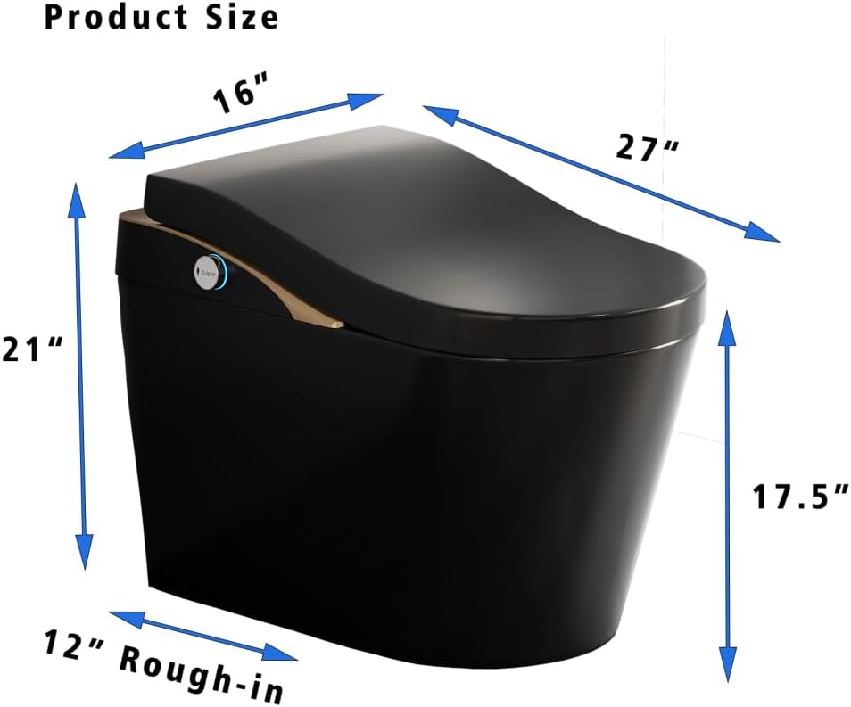 Tankless Modern Smart Toilet with Bidet, Auto Flush, Auto Open/Close Lid, Heated Seat, Warm Water & Dry, Foam Shield Function in White or Matte Black