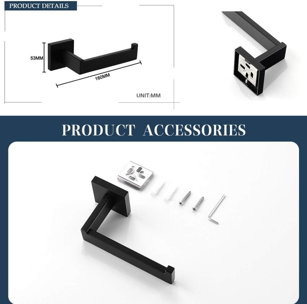 Black Bathroom Accessories Stainless Steel Set Wall Rack Towel Rack Towel Rack Tissue Holder Clothes Hook Toilet Brush Pendant,4 Pieces Set 1