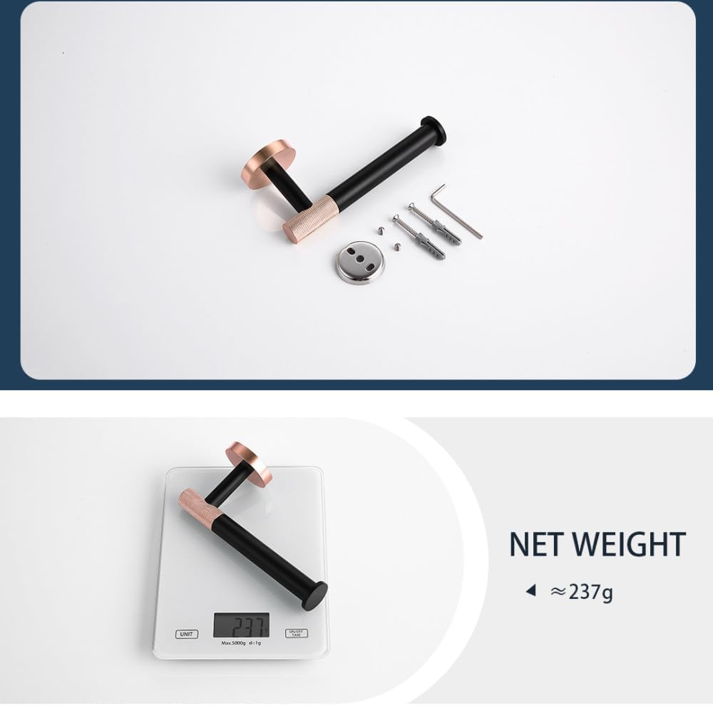 Rose Gold Matte Black Bathroom Accessories Bathrobe Hook Paper Towel Holder Towel Bar Set,3 Pieces Set