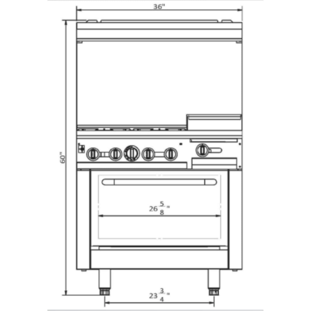 EMPURA 36' Freestanding Natural Gas Range | Cooking Stove with Single Standard Oven (2) Cast-Iron Open Burners and 24' Right Side Griddle | 130,000 BTU | 36'W x 32-1/4'D x 60-3/8'H, Stainless Steel