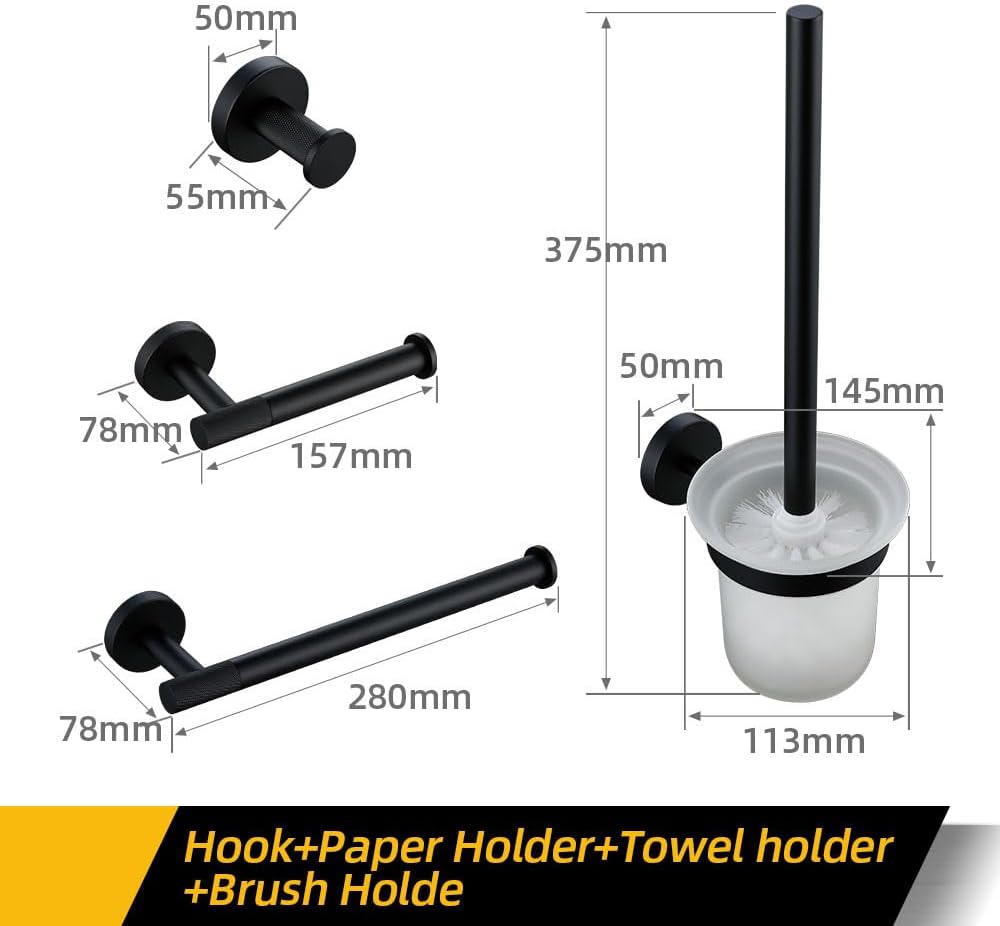Modern Matte Black Bathroom Hardware Set with Towel Bar Bath Robe Hook Brass Knur Shelf and Toilet Paper Tissue Holder Stylish and Functional Essentials for Your Bathroom
