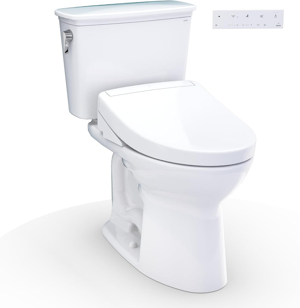 TOTO® Drake® Transitional WASHLET®+ Two-Piece Elongated 1.28 GPF Universal Height TORNADO FLUSH® Toilet with S5 Bidet Seat, Cotton White - MW7863446CEFG.10#01