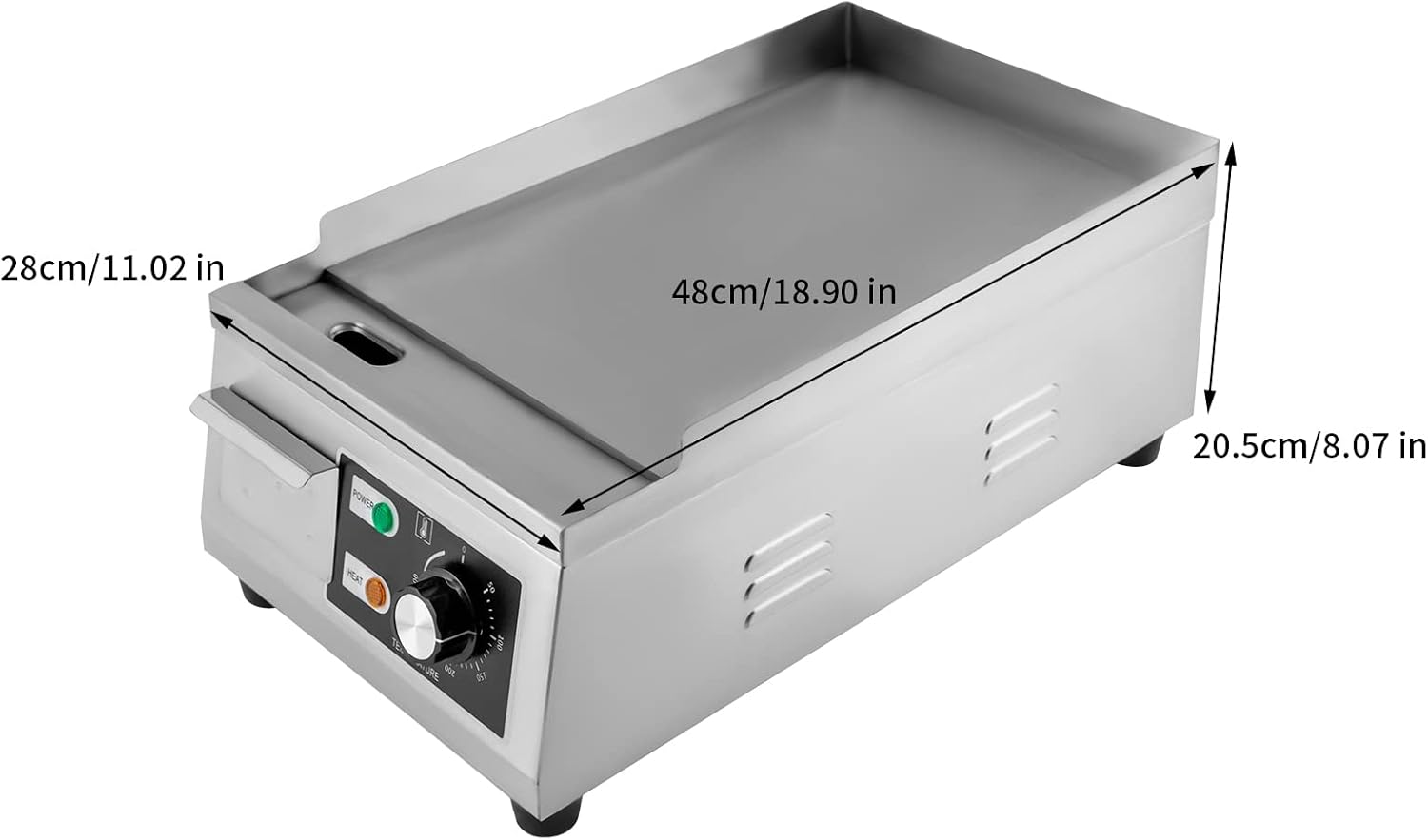 1300W Commercial Electric Griddle, 15in Countertop Grill with Non-Stick Flat Top, Adjustable Temperature Control 122°F-572°F, Stainless Steel Large Grill for Restaurant/Shop