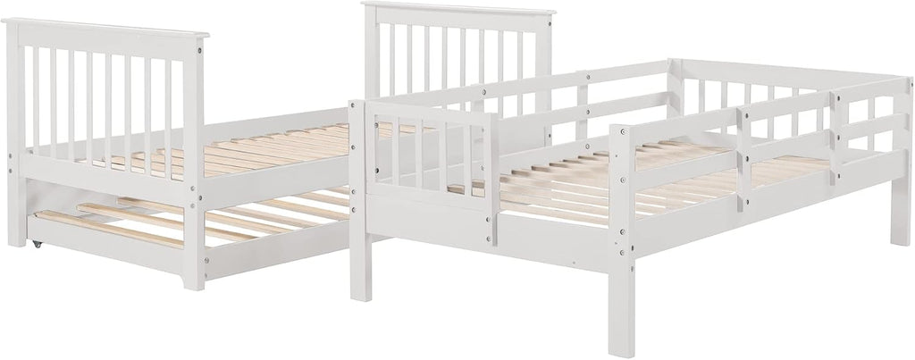 Harper & Bright Designs Twin-Over-Twin Bunk Bed with Trundle and Storage Staircase, Solid Wood 3 in 1 Stairway Bunk Bed with Trundle, White