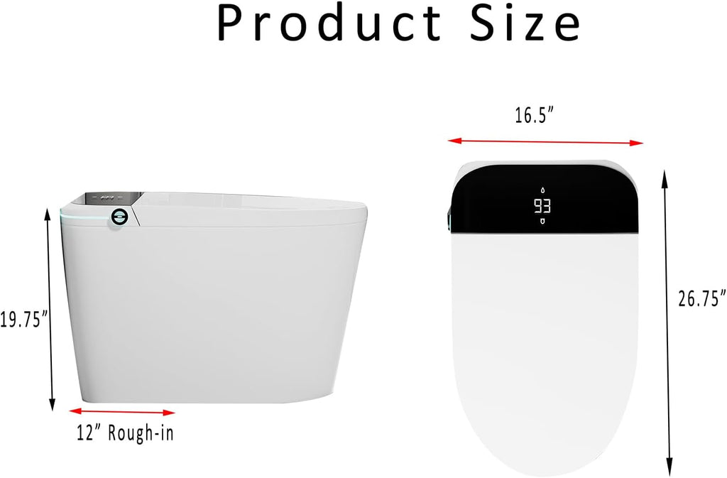 WinZo Tankless Smart Toilet With Heated Bidet Seat,Hands-Free Function, Powerful Flush 1.28 GPF, Auto Open/Close/Flush,LED Screen,White
