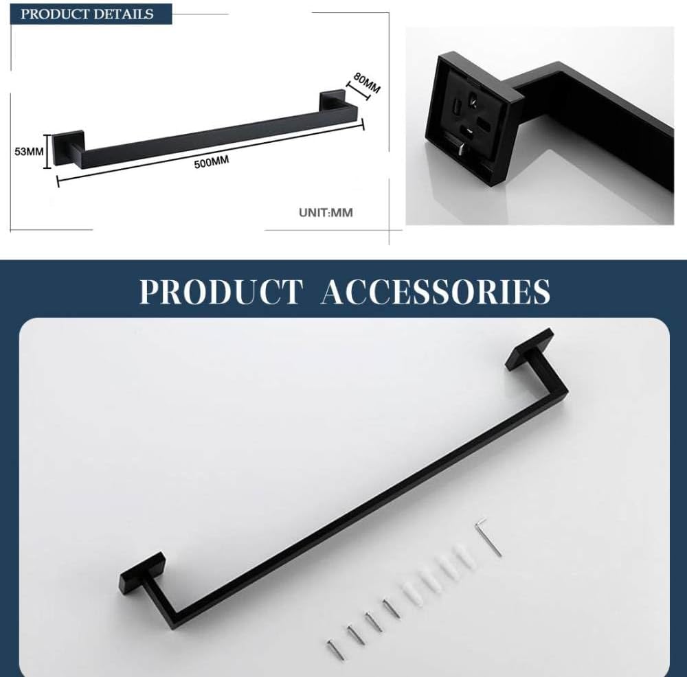Black Bathroom Accessories Stainless Steel Set Wall Rack Towel Rack Towel Rack Tissue Holder Clothes Hook Toilet Brush Pendant,4 Pieces Set 1