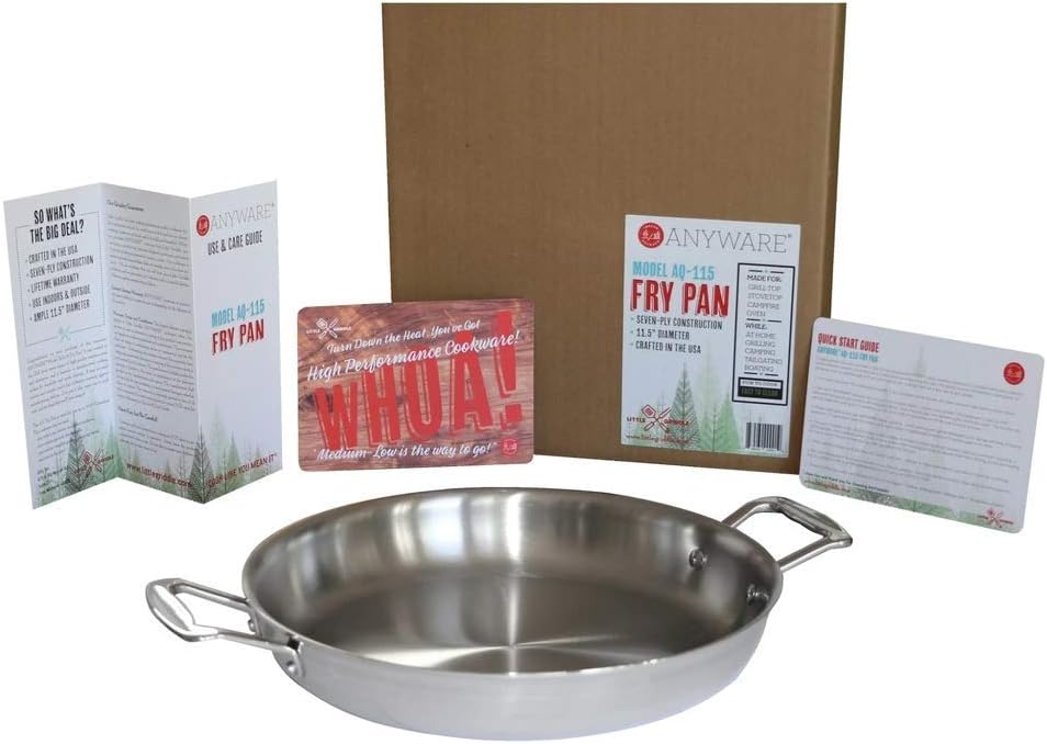 Little Griddle ANYWARE Lifetime Guaranteed 7-Ply USA Crafted Outdoor Indoor Fry Pan with Induction Ready Stainless Steel Cooking Surface, 5-Layer Aluminum Core and Two Helper Handles