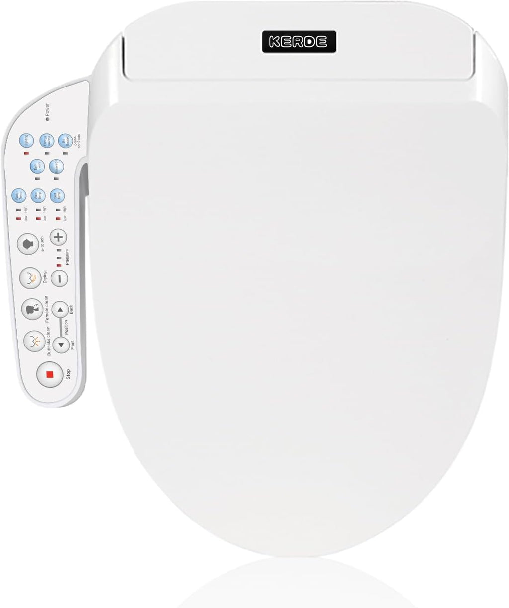 KERDE Electric Bidet Toilet Seat,Bidets For Existing Toilets,Rlongated,One-click Intelligent Operation, Warm Water Cleaning,Slow Close,Seat Cushion Keep Constant Temperature In Winter (Armrest)