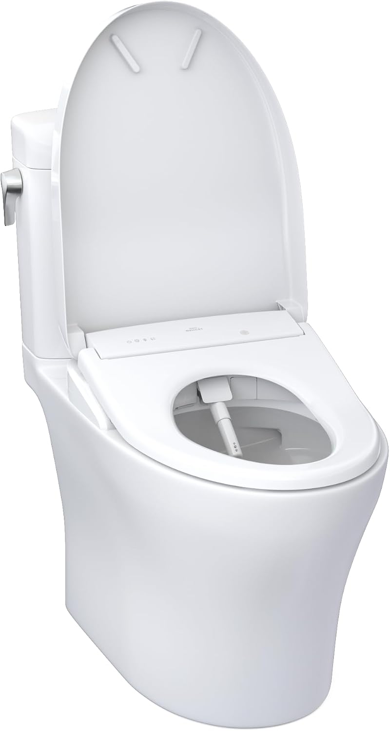 TOTO® WASHLET®+ Aquia IV® Cube Two-Piece Elongated Dual Flush 1.28 and 0.9 GPF Toilet with S7 Contemporary Bidet Seat, Cotton White - MW4364726CEMFGN#01