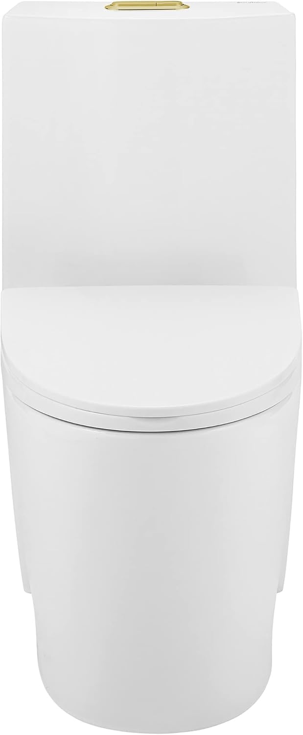 St. Tropez One Piece Elongated Toilet Dual Vortex Flush, Gold Hardware