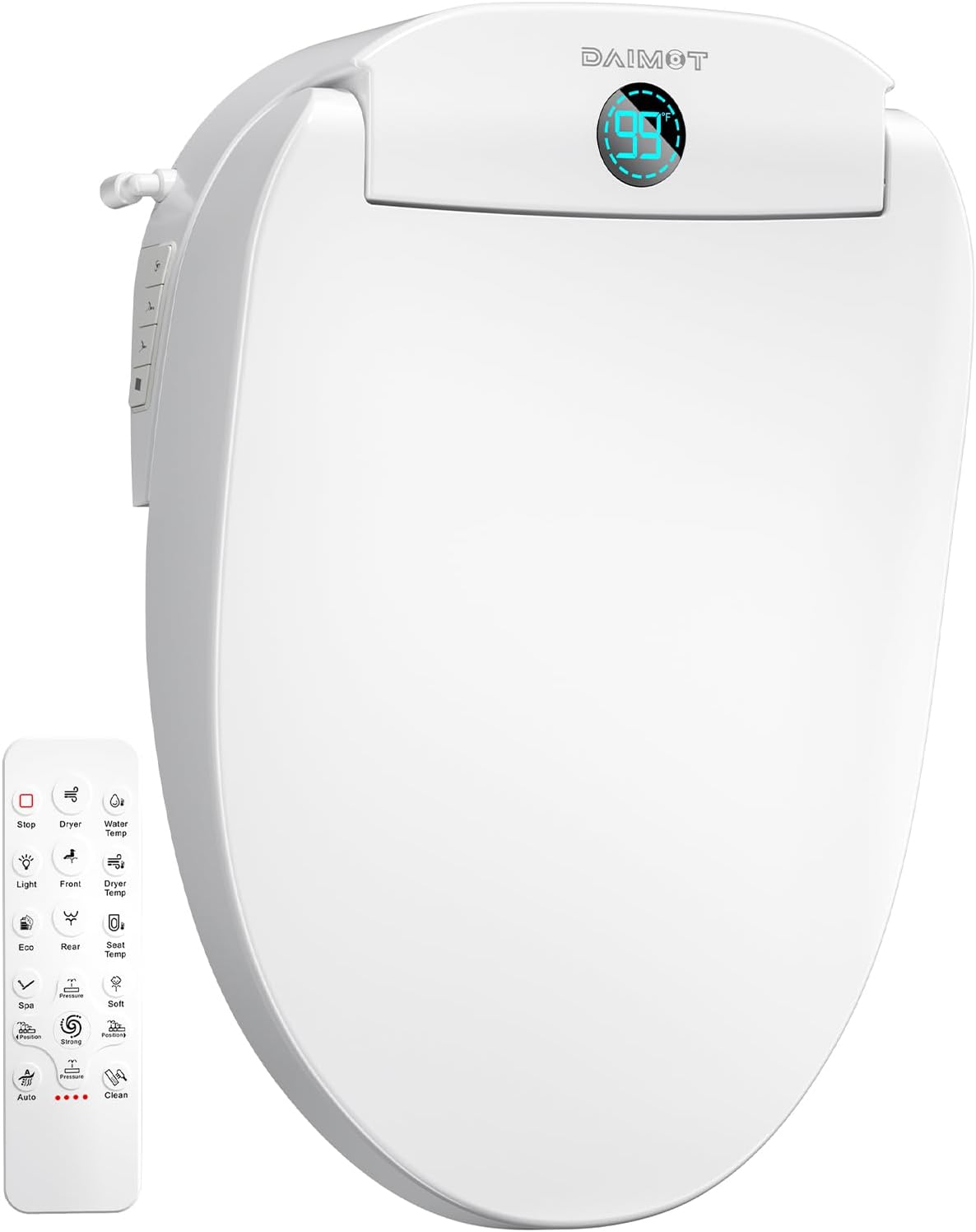 Elongated Heated Bidet Toilet Seat with Dual-Control Panel, LED Display, Instant Warm Water & Air Dryer, Self-Cleaning Nozzle, Soft-Close Lid, UV Nightlight, Child/ECO/Silent Modes