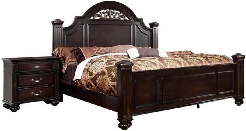 Furniture of America FOA Damos 2pc Dark Walnut Solid Wood Bedroom Set - King + Nightstand