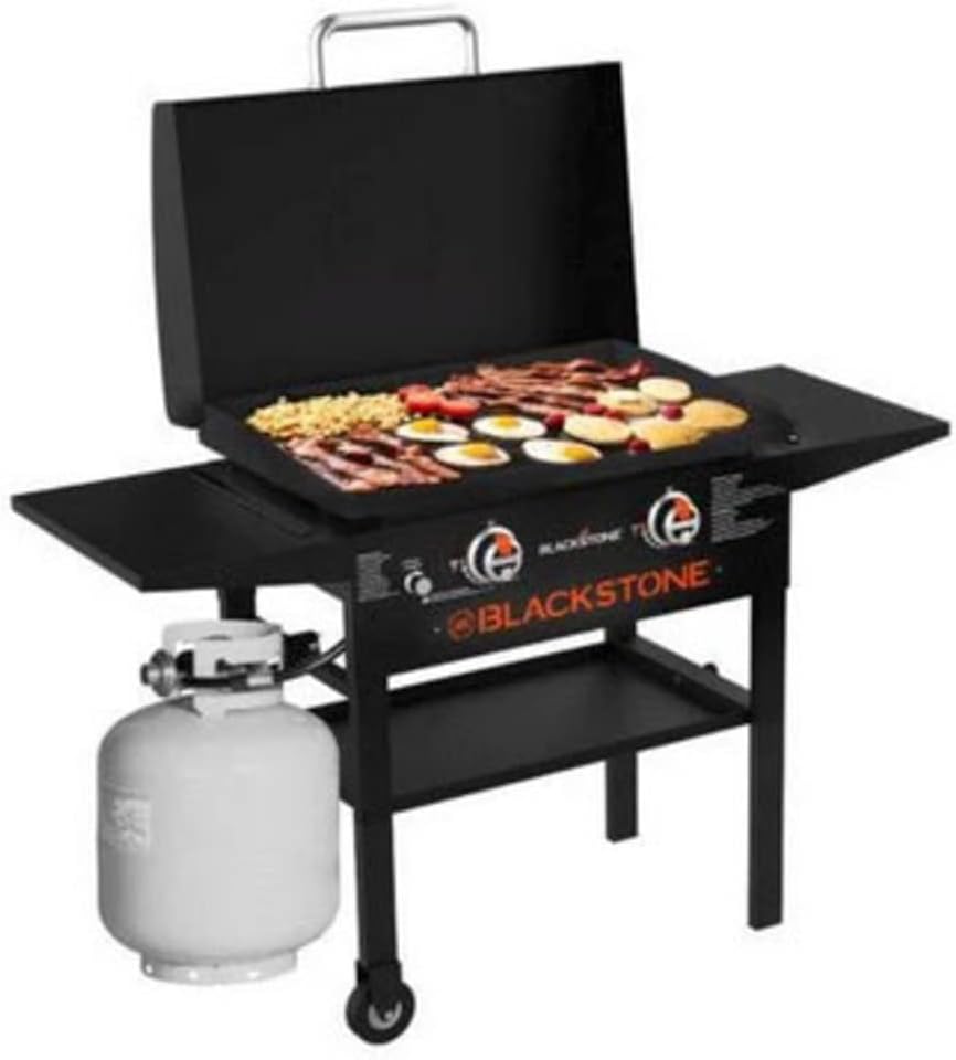 Blackstone 1883 Gas Hood & Side Shelves Heavy Duty Flat Top Griddle Grill Station & OXO Good Grips Chef's Squeeze Bottle Set, Plastic, Translucent