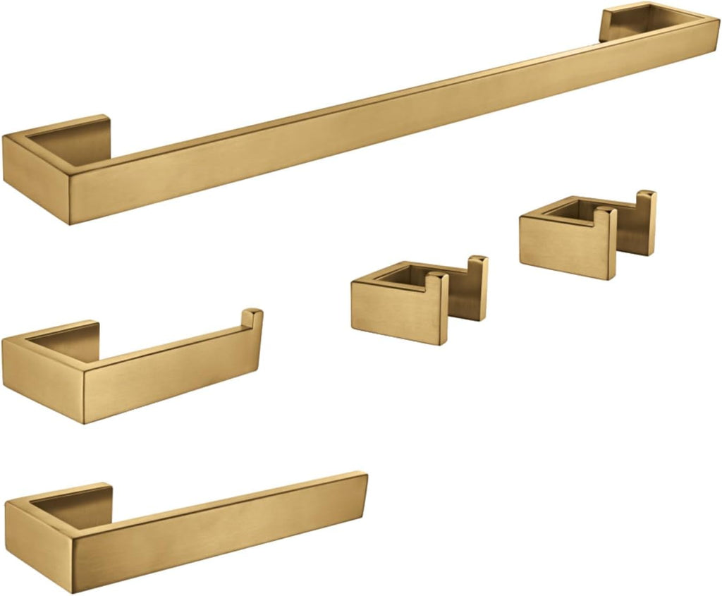 Kingston Brass BAHK6424778BB Lasdun 5-Piece 18-Inch Towel Bar Bathroom Accessory Set in Brushed Brass