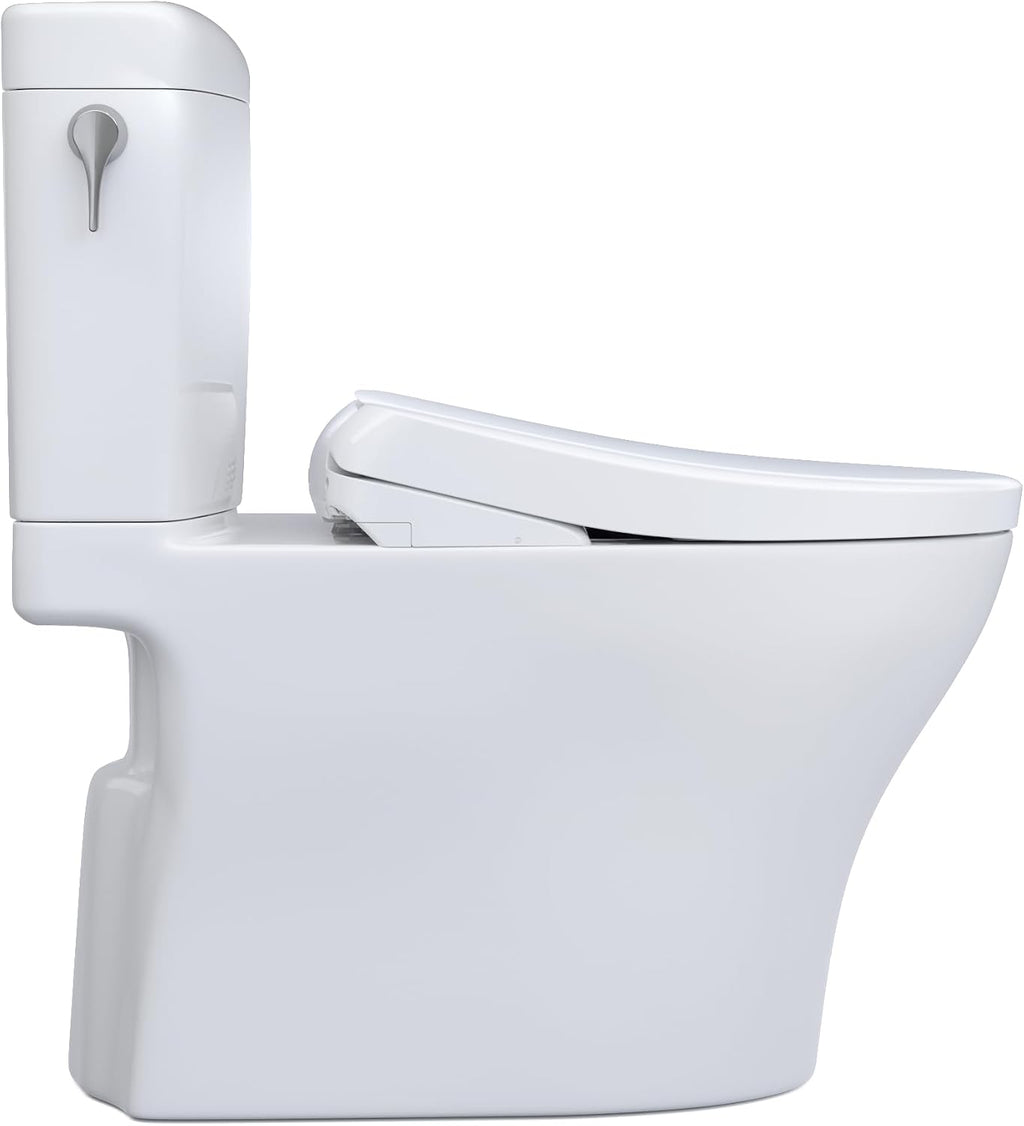 TOTO® WASHLET®+ Aquia IV® Cube Two-Piece Elongated Dual Flush 1.28 and 0.9 GPF Toilet with S7 Contemporary Bidet Seat, Cotton White - MW4364726CEMFGN#01