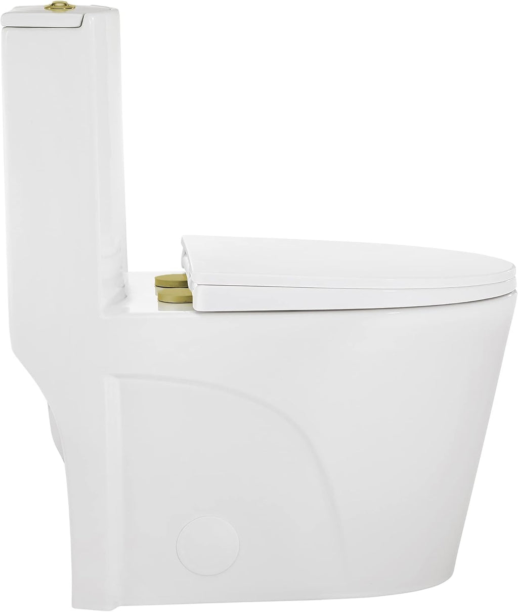 St. Tropez One Piece Elongated Toilet Dual Vortex Flush, Gold Hardware