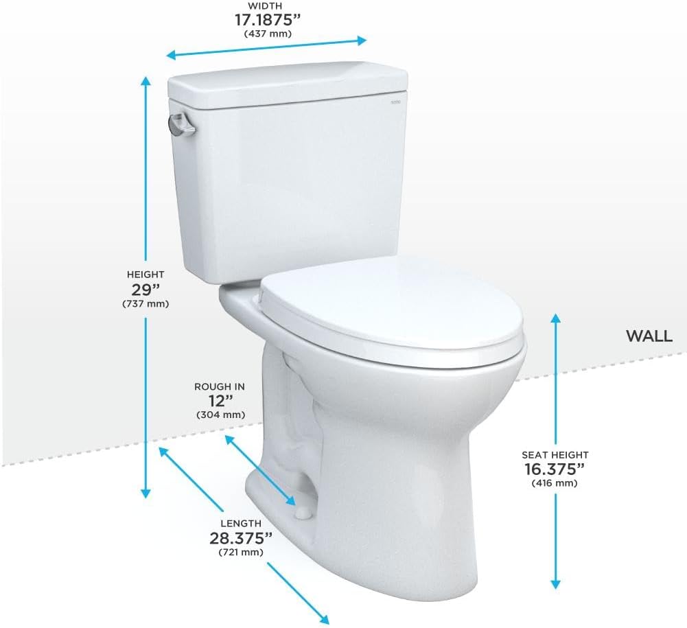 TOTO Drake Two-Piece Elongated 1.28 GPF TORNADO FLUSH Toilet with CEFIONTECT and SoftClose Seat, WASHLET+ Ready, Cotton White - MS776124CEG#01