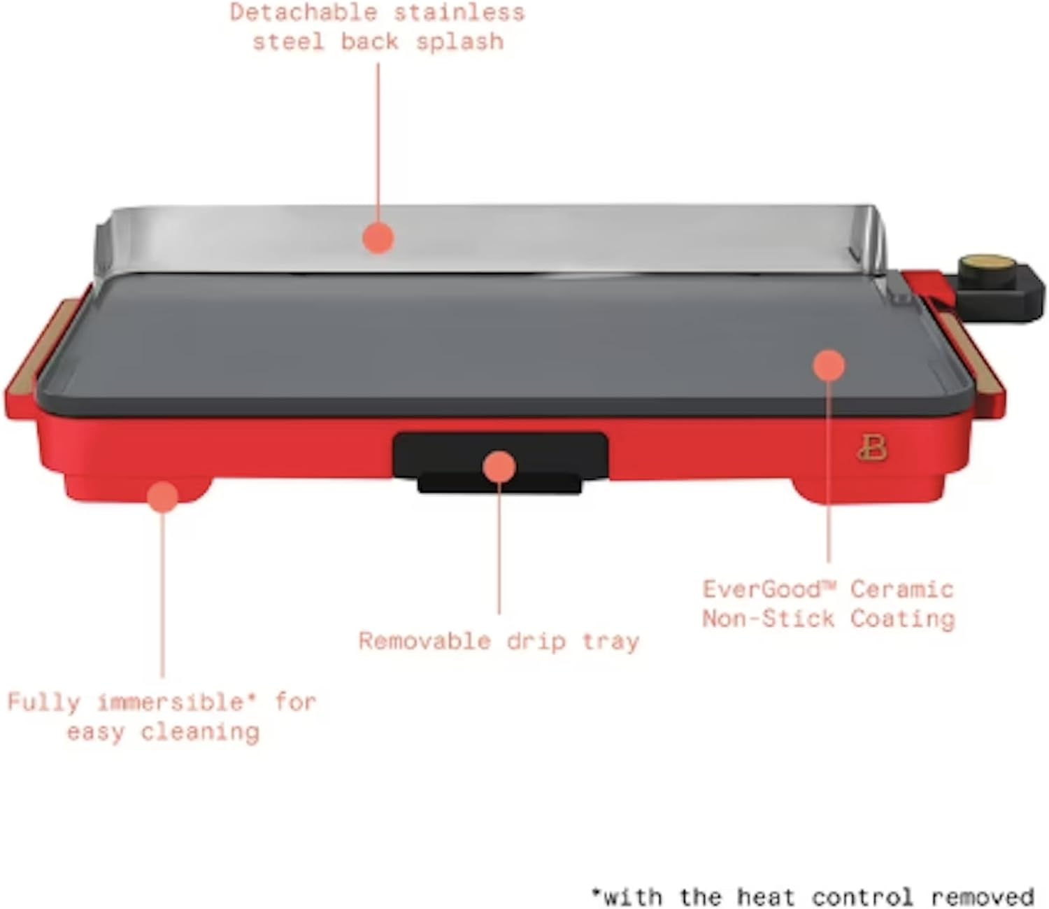 XL Electric Griddle, 12' x 22' Nonstick Griddle, Adjustable Temperature Control, Large Family Size Indoor Countertop Grill, Removable Drip Tray (Red)