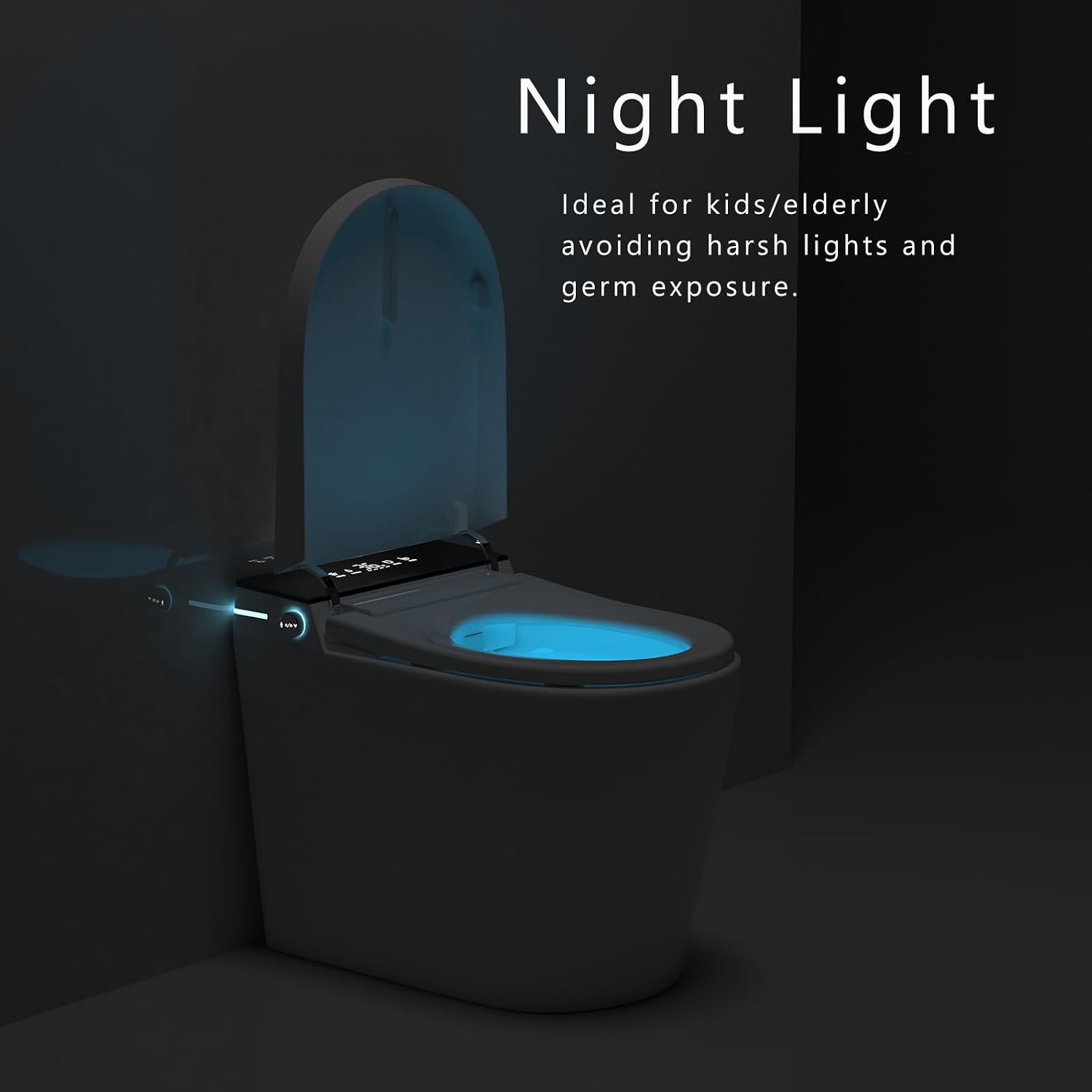 WinZo Rear Outlet Smart Toilet With Bidet, Back Flush Auto Open, Auto Flush, Instsant Heated Seat, Warm Water and Dryer, LED Night Light for Basement Bathrooms (White, 23'D x 14'W x 18.5'H)