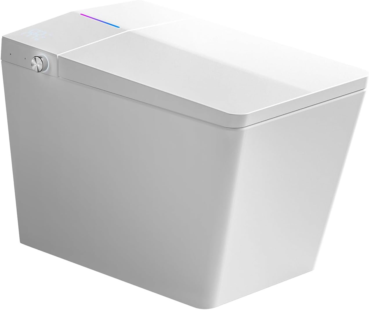 Square Smart Bidet Toilet with Built-In Tank for Bathroom, Remote Control, Foot Touching Lid Opening, Auto Flush, Heated Seat, LED Digital Display, User Memory, White