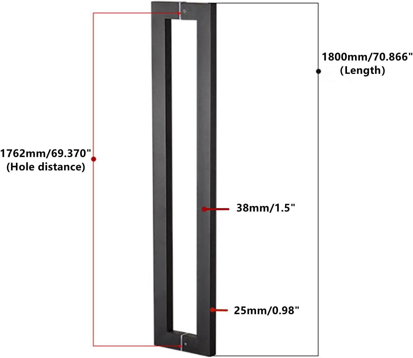 Ranbo Squared-Shaped/Rectangle 71' Large Push Pull Door Handle, Back to Back,1762mm (69 3/8 inch), 1.2 mm 304 Stainless Steel, for Barn,Front, Wood, Commercial, Entrance Door, Matte Black
