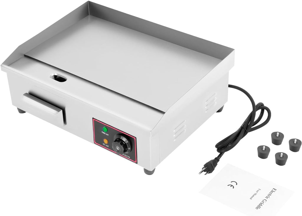Electric Griddle Commercial Stainless Steel Flat Top Grill 1600 W Power 122-572℉ Adjustable TempeRodenture Control with Nonstick Surface for Restaurant Kitchen Home Outdoor Use