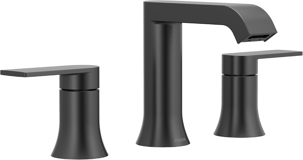 Moen Genta LX Two-Handle High Arc Widespread Bathroom Sink Faucet, for 3-Hole Setups, Valve Included, Matte Black, TV6708BL