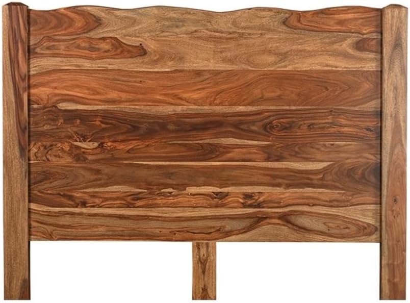 Pemberly Row Queen Panel Bed, Solid Sheesham Wood, Brown Finish, Live Edge Design, 63' H x 64.5' W x 86' D, Durable Wooden Slats, Mid-Century Style, No Mattress, Box Spring Required, Bedroom Furniture