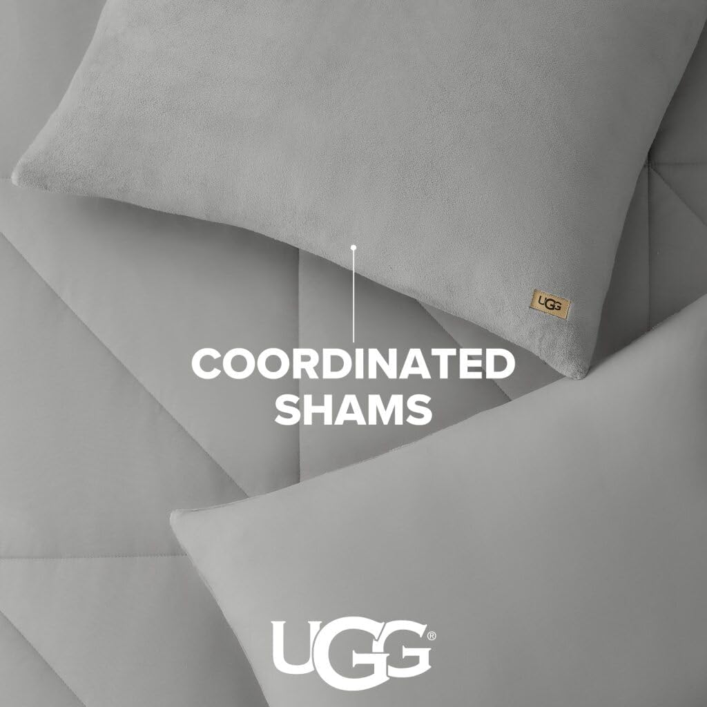 UGG Full/Queen Comforter Set – 3 Piece Luxury Reversible Plush Queen Bed Set with Down Alternative Fill, Soft Comforter Bedding Set with 2 Queen Shams for Home & Bedroom Decor, Seal Gray (Corey)