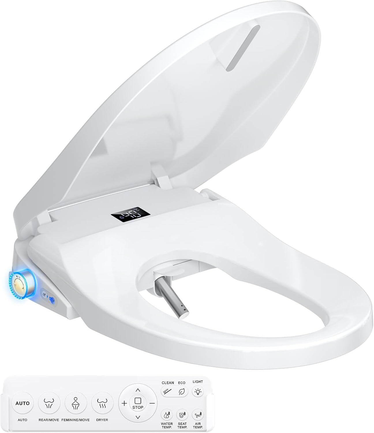 GAICOM Bidet Toilet Seat, Electric Smart Heated Toilet Seat, Feminine & Front Rear Wash, Instant Warm Water & Dryer, Self-Clean Nozzle, Soft Closed Toilet Lid, Wireless Remote Night Light Elongated