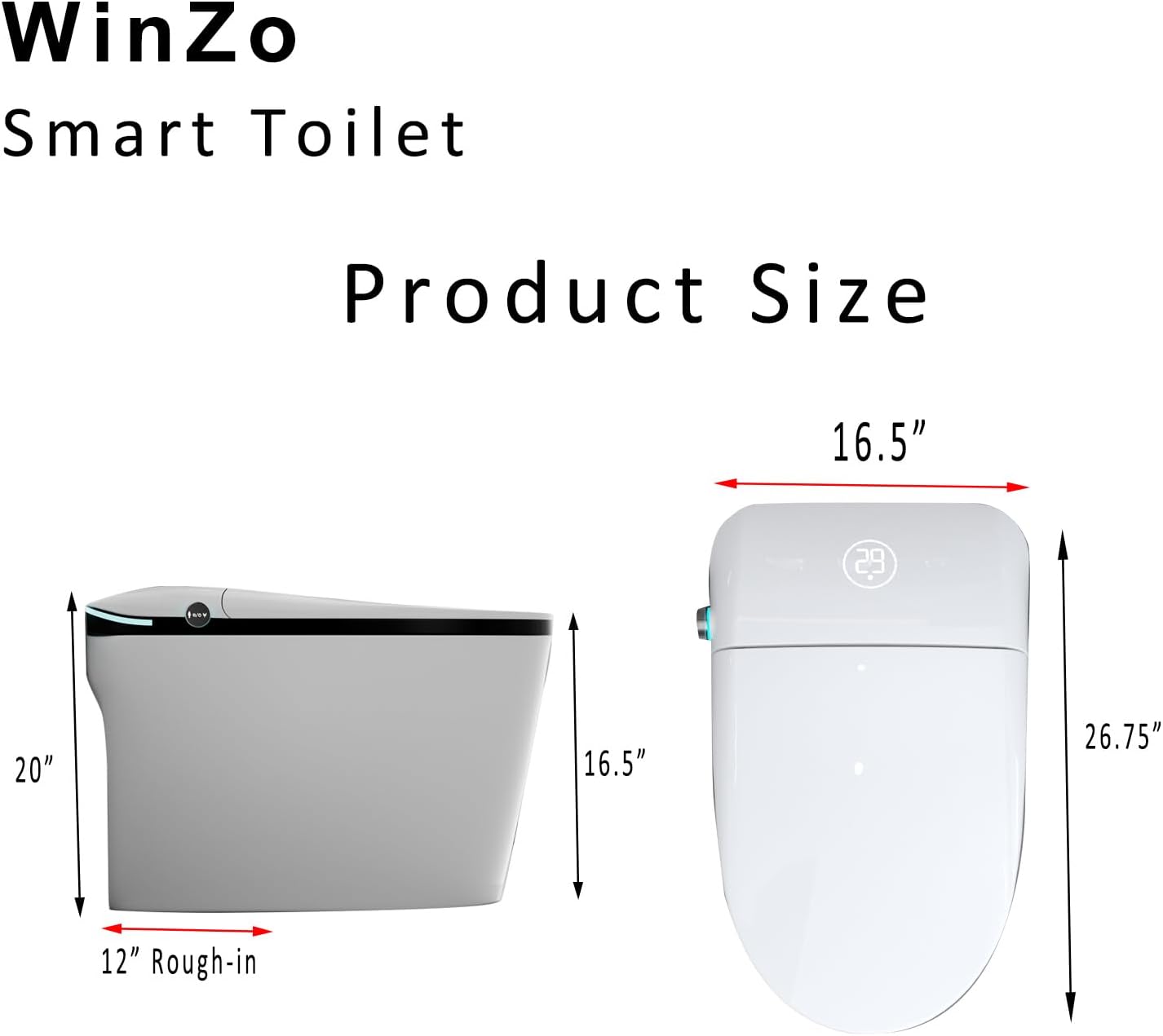 WinZo Smart Toilet with Bidet Built In, Tankless Toilets with Dryer, ADA Comfortable Height One-Piece Toilet with Heated Seat, Auto Flushing, Featuring Foot Sensor and LED Display