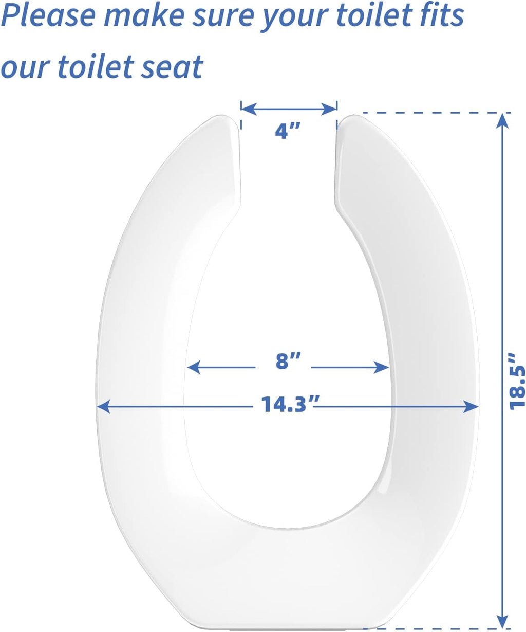 Commercial Heavy Duty Open Front Toilet Seat Without Cover, Thickened Material, Never Loosen, ELONGATED, White(18.5'), 6-Pack