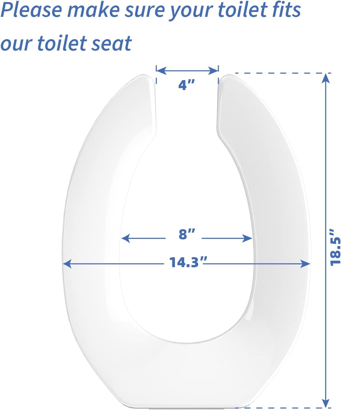 Commercial Heavy Duty Open Front Toilet Seat Without Cover, Thickened Material, Never Loosen, ELONGATED, White(18.5'), 6-Pack
