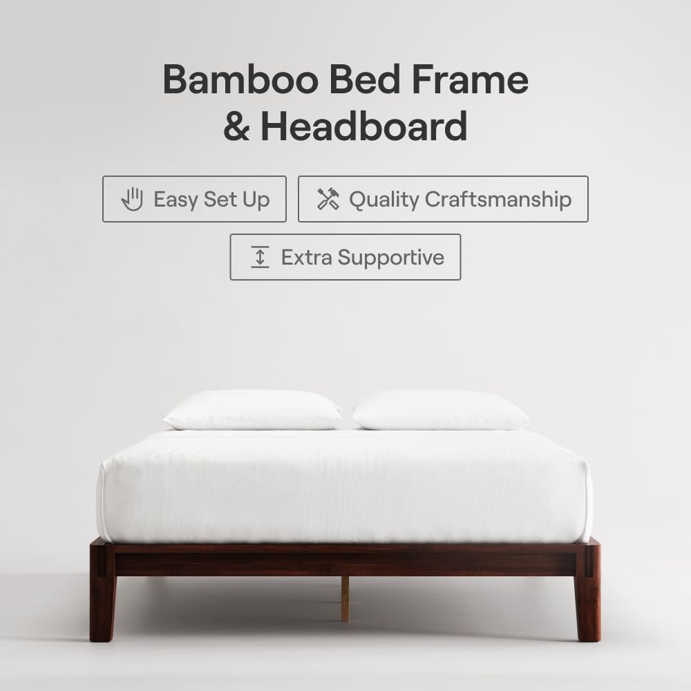 Nectar Bamboo Platform Bed Frame - Twin - Walnut - Floating Center Support Legs - 12' Height - Easy Tool Free Set Up - Contemporary and Durable - Sturdy Wooden Support Slats - Holds Up to 500 Pounds