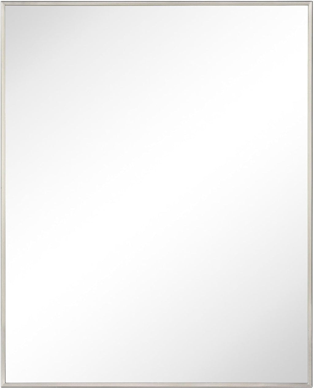 TEHOME 24'' x 30'' Brushed Nickel Recessed and Surface Mount Bathroom Nickel Medicine Cabinet with Mirror Square Cornered Metal Framed Rounded Rectangle Medicine Cabinet Mirror
